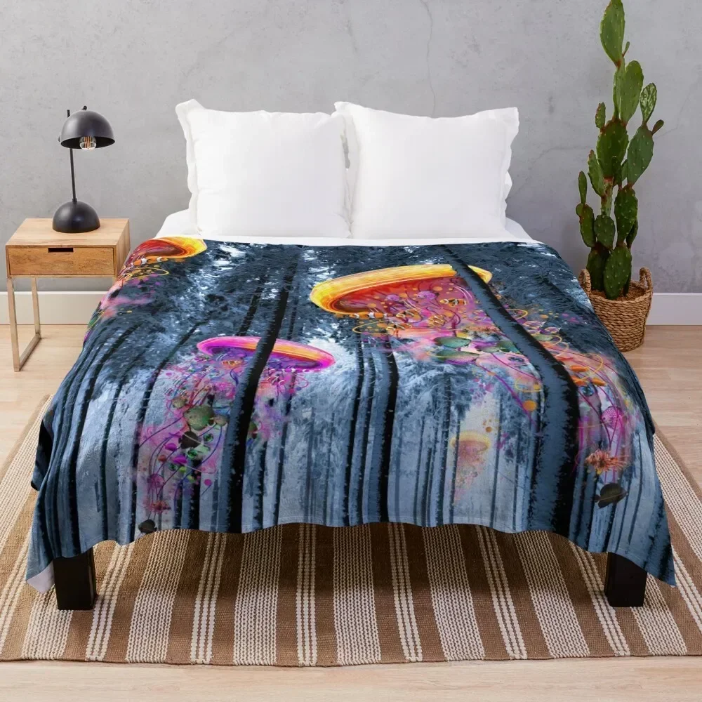 

New Winter Forest of Electric Jellyfish Worlds Throw Blanket Multi Use Warm Blanket for Living Room Bedroom