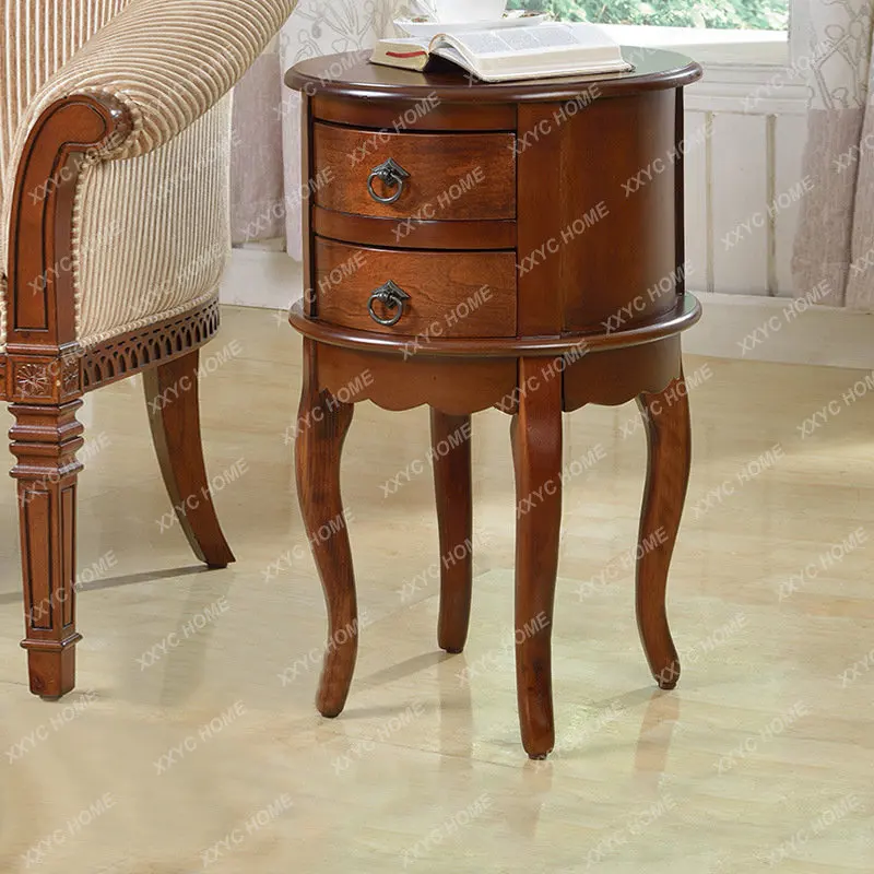 Solid Wood Corner Table American Side Table Sofa Side Table round Tea Drinking Small round Table Balcony Tea Table