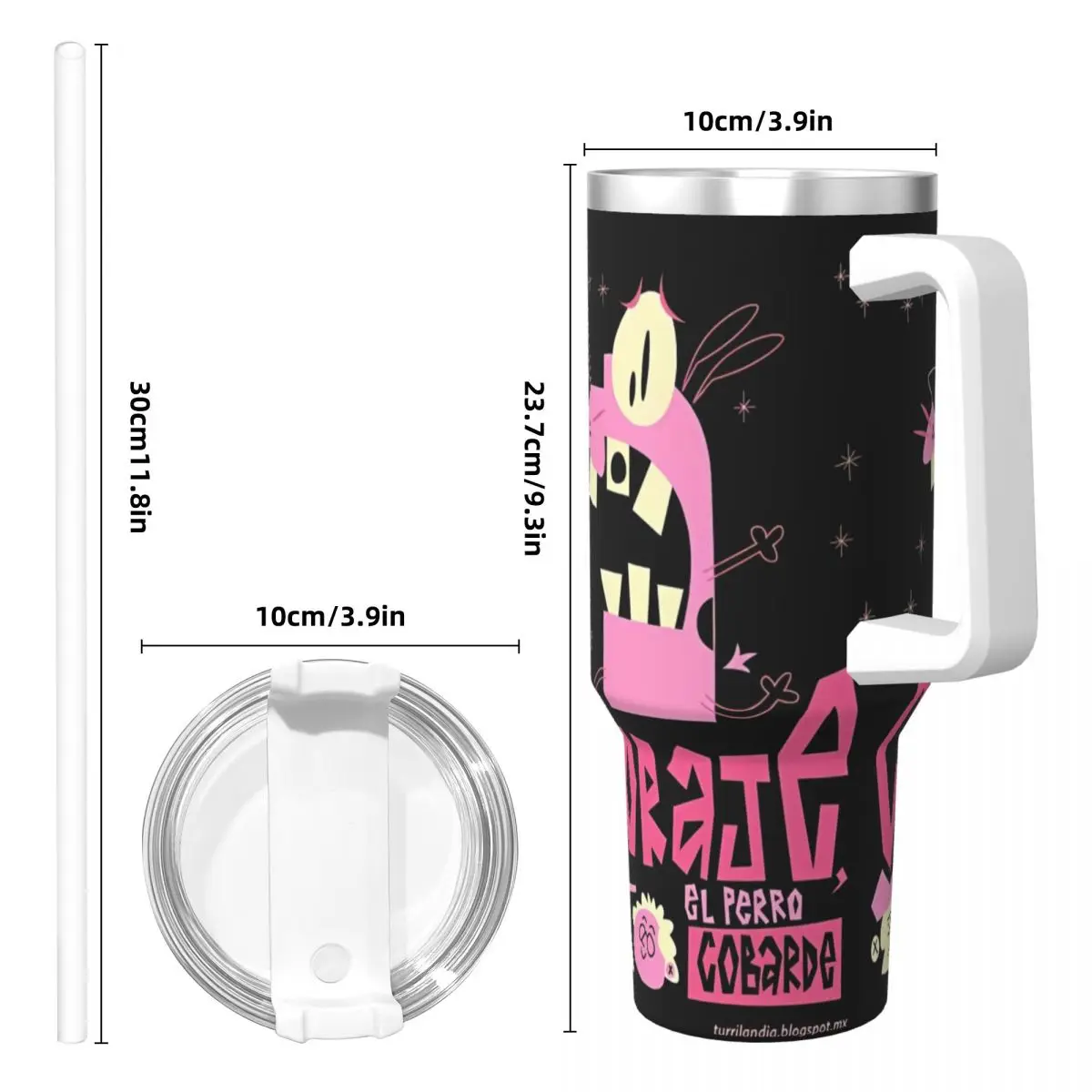 الشجاعة الجبان الكلب الفولاذ المقاوم للصدأ بهلوان المسلسلات التلفزيونية أكواب حرارية للسفر مع القش وغطاء زجاجة ذات سعة كبيرة #4