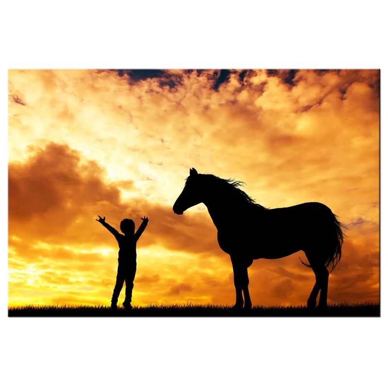 

Horse and Child Sunset Silhouette Posters and Prints Canvas Africa Landscape Home Decor Poster Modern Animal Horse Picture