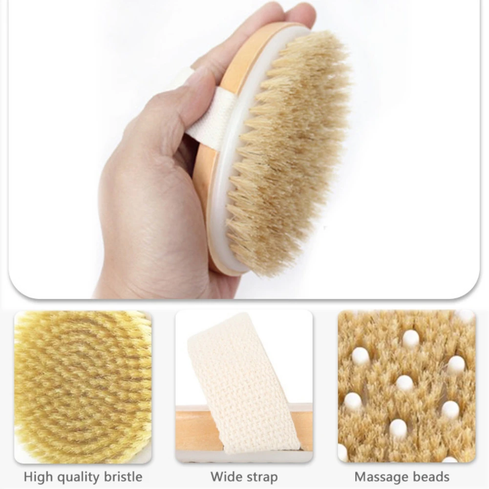 Dry Skin Body Massage Brush Natural Bristle Dead Skin Remover Anti Cellulite Exfoliates Blood Circulation Massage Tools