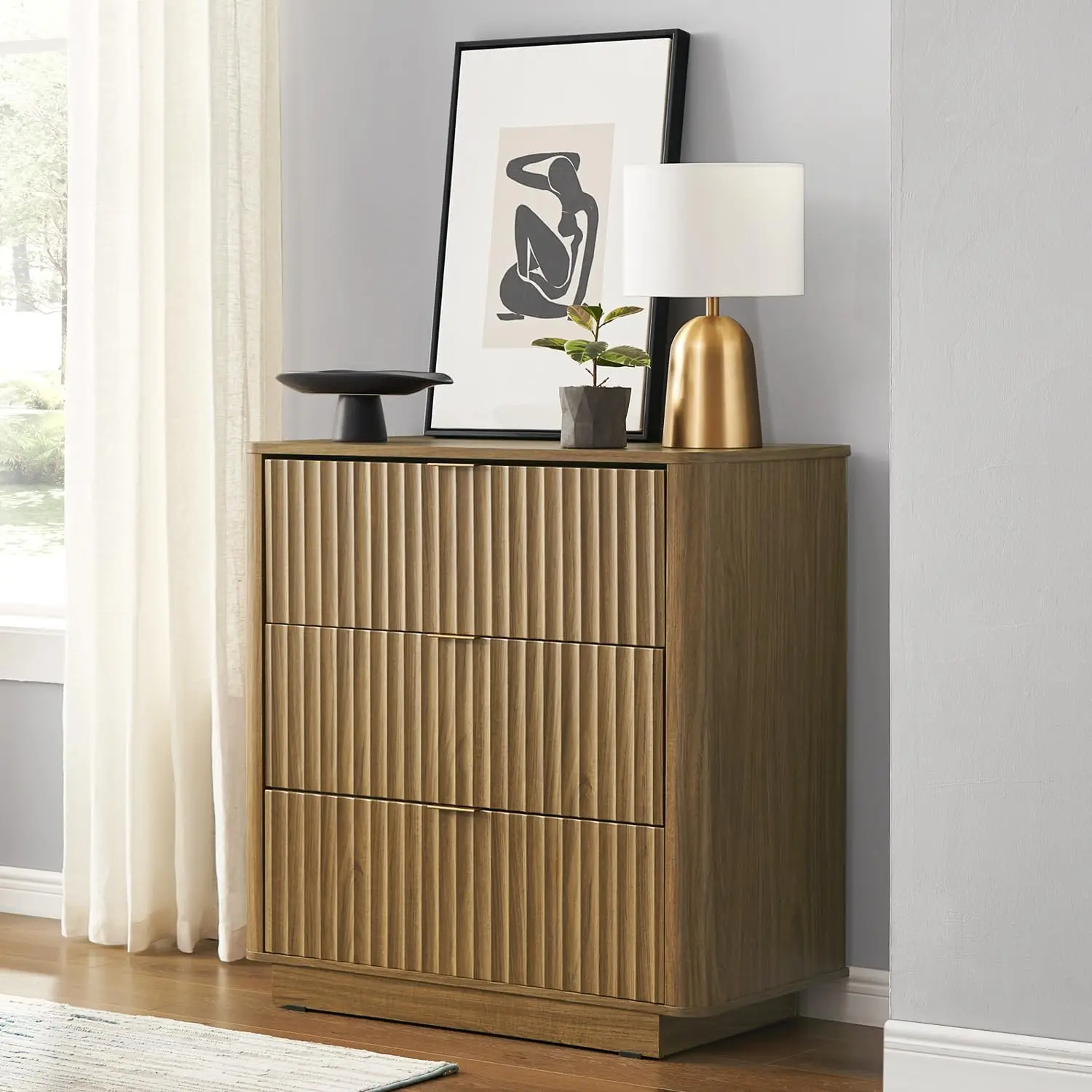 Brooklyn 3-Drawer Dresser, Modern Wood Chest, Walnut