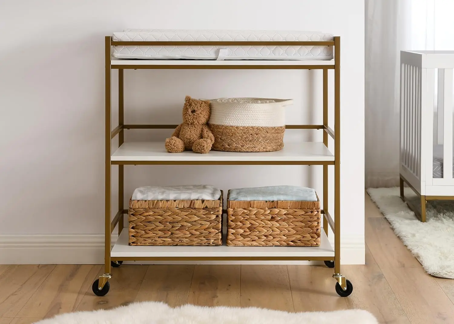 Jade Changing Table/Cart, White Melamine/Bronze