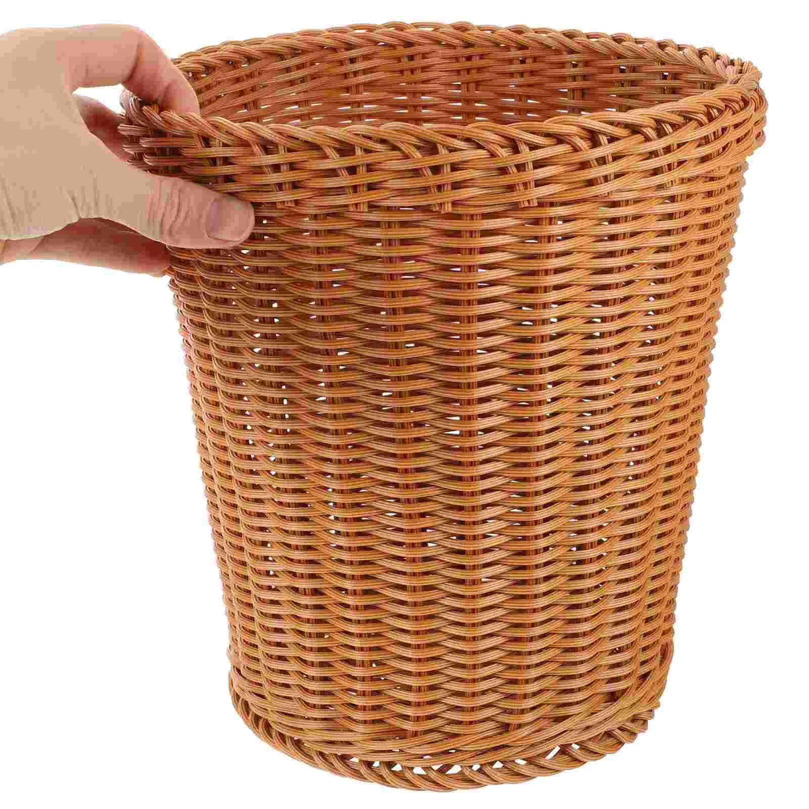 Baskets Rattan Trash Can Pastoral Style Woven Straw Plastic Office Wicker Trashcan