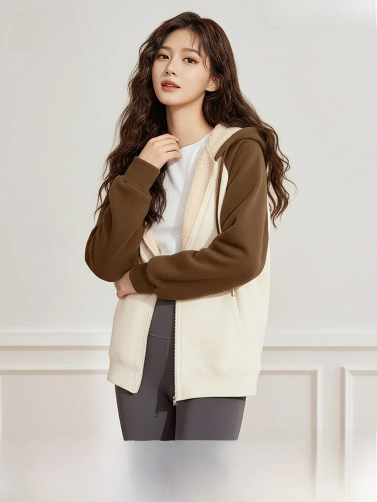 

Женская утепленная толстовка на флисовой подкладке с капюшоном, повседневная свободная студенческая одежда, бренд Snow Flng, материал PC, длинный рукав, на молнии