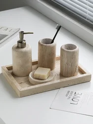 Ahunderjiaz-Wabi Sabi Style Portable Soap Dispensers, Bathroom Set, Wash, Mouthwash, Toothbrush Cup, Soap Dish Set, 4 Pcs