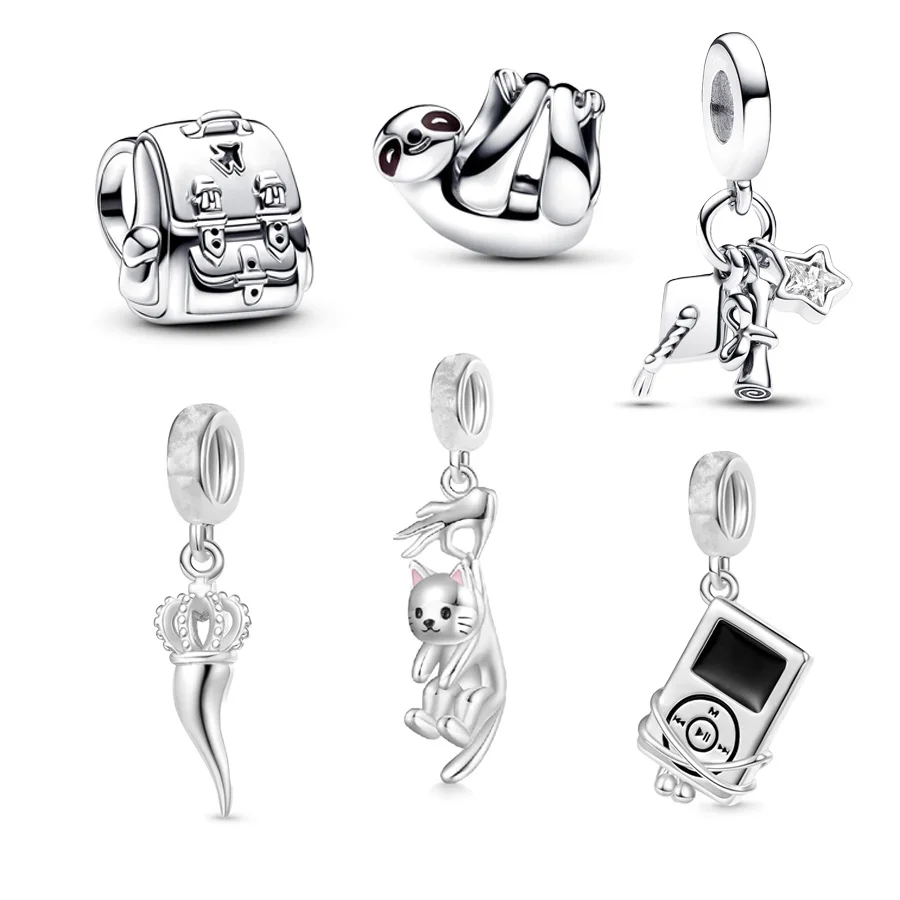 Cute Cat，Lucky Horn，Graduation Triple Trinket Dangle Charm Bead Fit Original 925 Sterling Silver Bracelet DIY Women Jewelry Gift