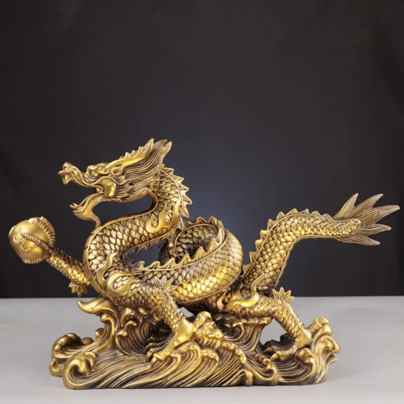 Feng Shui Pure Copper Dragon Ornaments Lucky Wealth Figurine Ornaments Gift for Home Office Home Crafts Decorations