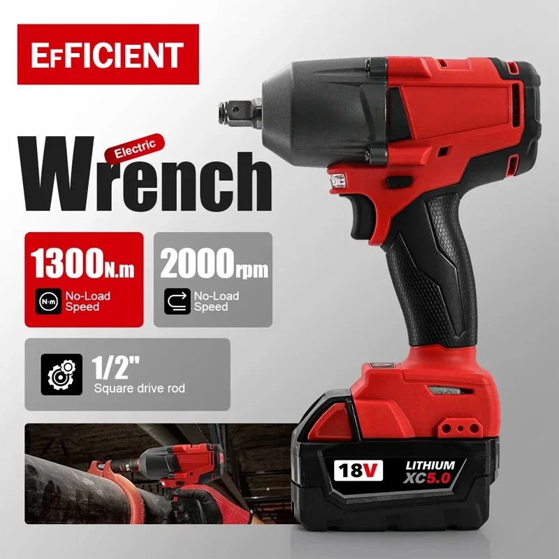 

1300NM Cordless Electric WrenchLarge Torque Brushless Impact Wrench Car Truck Repair Tools Power For Milwaukee 18V Battery