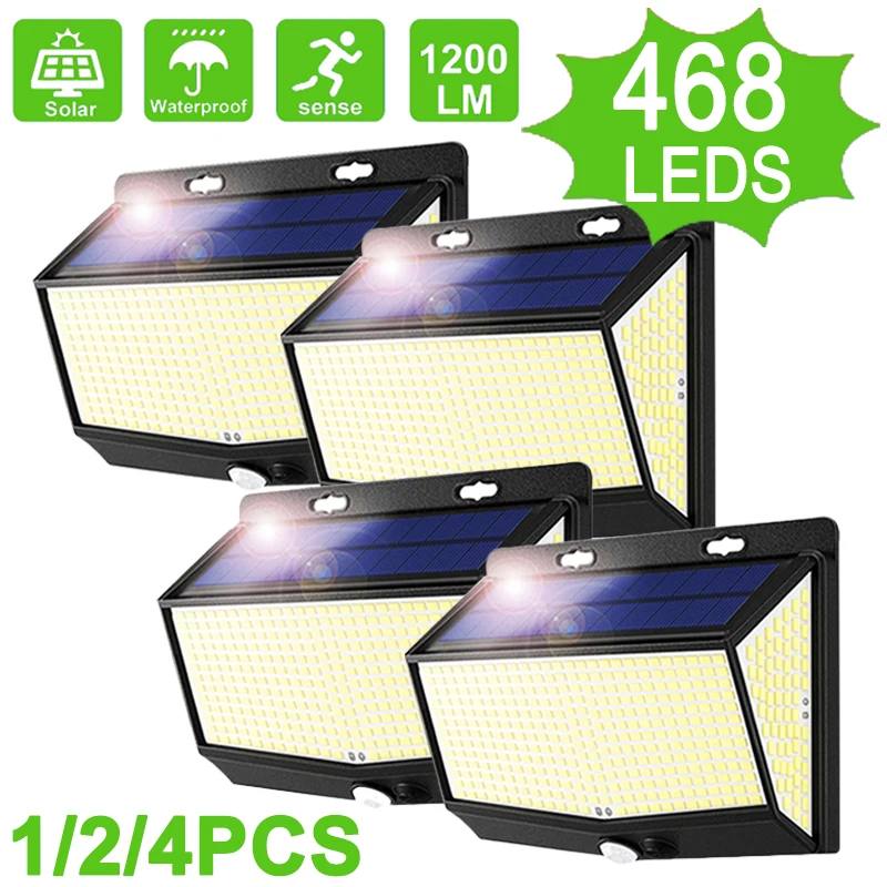 

468 LED Outdoor Solar Sensing Wall Lights 3 Mode Motion Sensor Waterproof Street Lamp For Garden Patio Balcony Yard