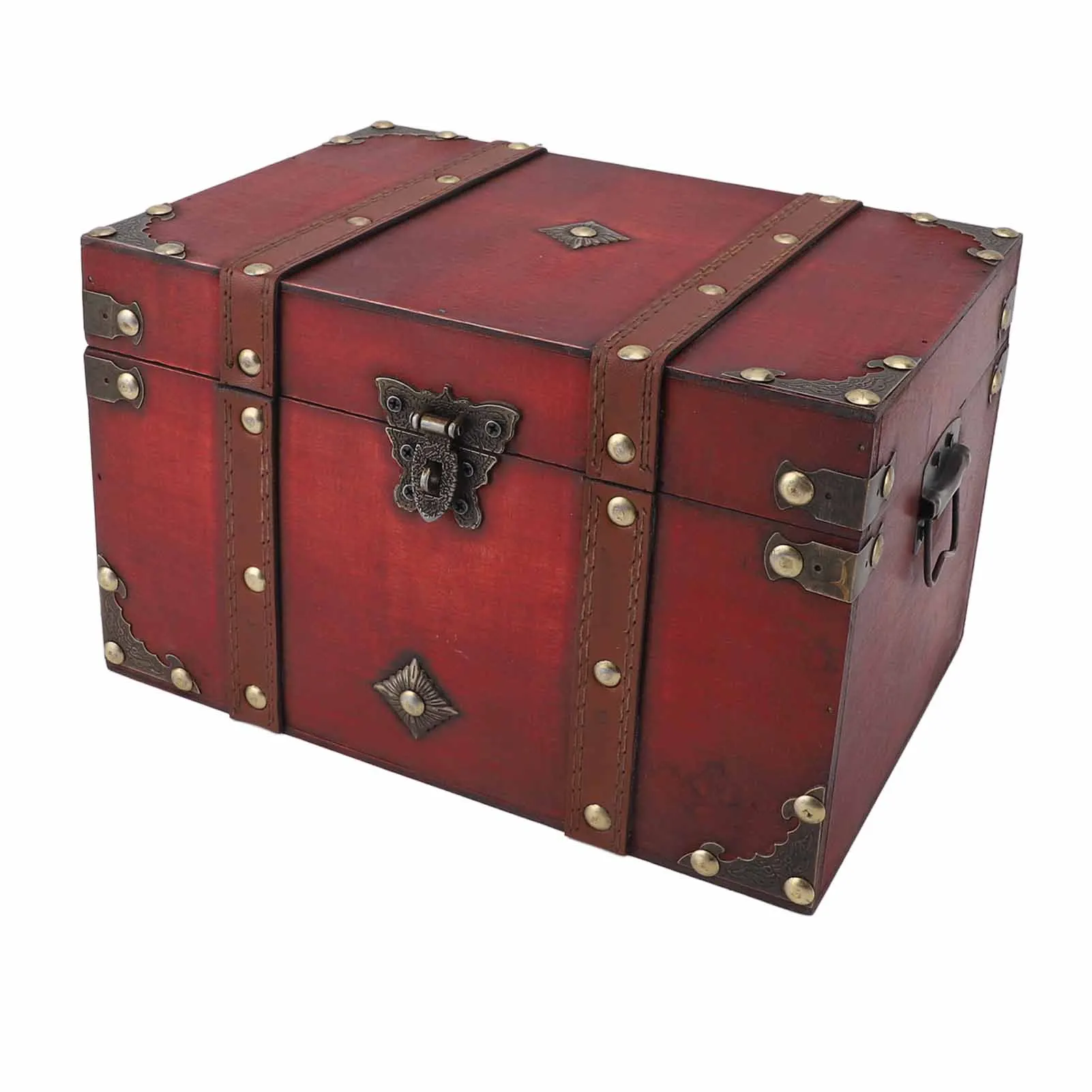 Wooden Treasure Chest Box Decorative Exquisite Vintage Storage Box Container with Lock for Jewelry Earrings Bracelets