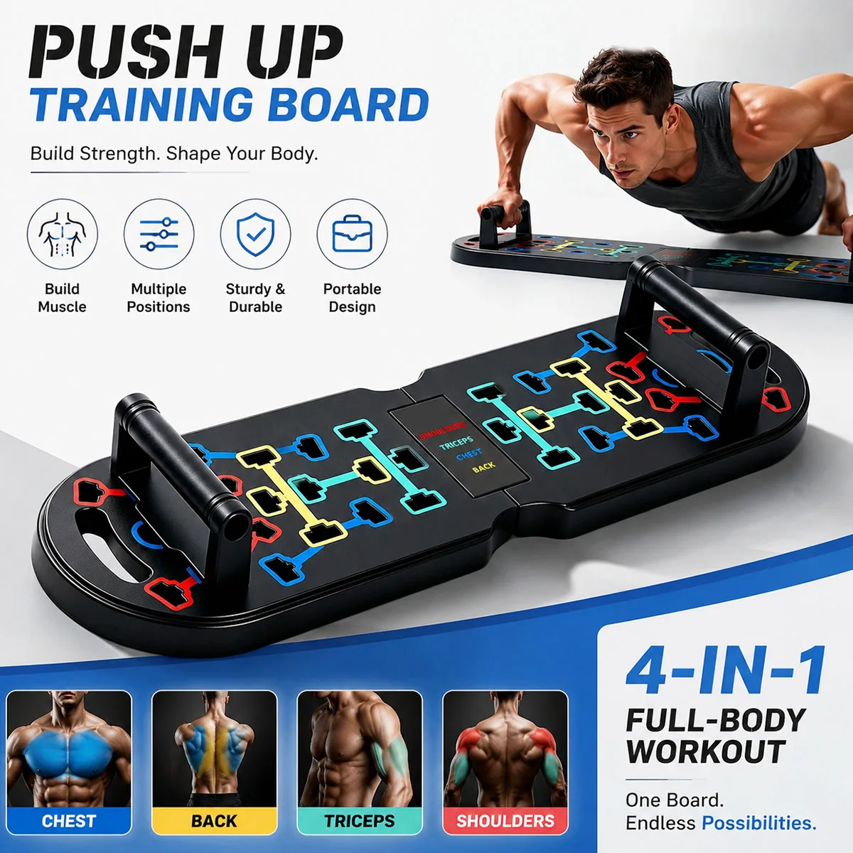 20 in 1 Portable Home Gym Workout Set Foldable Push Up Board with Resistance Bands Pilates Bar Ab Roller Hand Grip Trainer Full Body Fitness Equipment for Home Travel Exercise