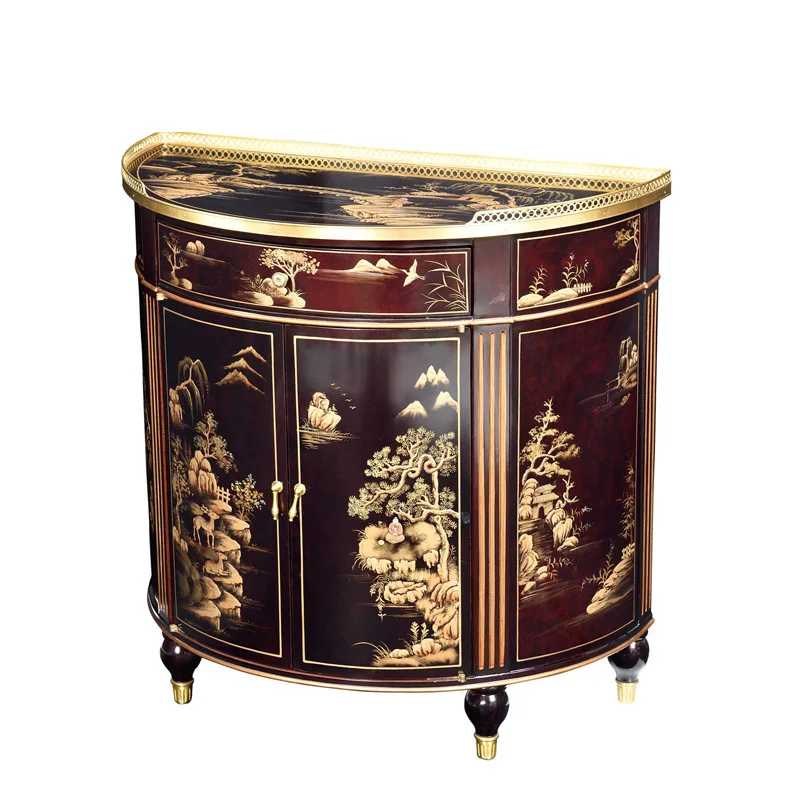 

Great British foyer cabinet Neoclassical entrance cabinet Painted solid wood cabinet Copper piece Curved dining side