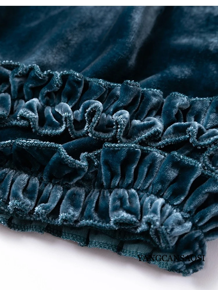 Women's Fashion Autumn New 30% Natural Mulberry Silk Velvet Double-layer Fungus Edge Two Side Pockets Straight Leg Pants