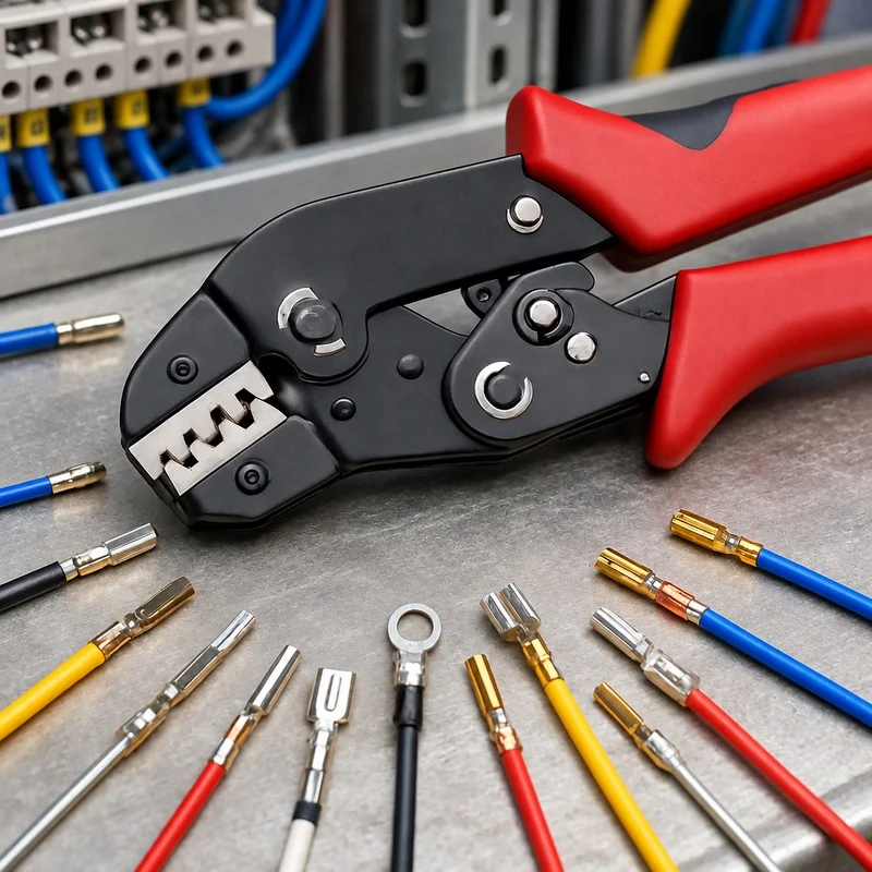 Professional Ratchet Crimping Tool Set for Open Barrel Terminals Including Dupont, Molex, JST, TE, and SATA Connectors