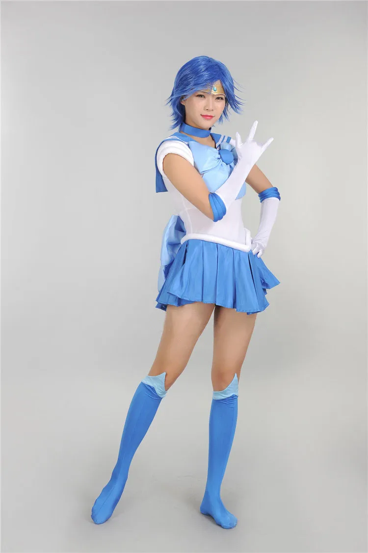 Anime Cosplay Sailor Stars Sailor Mercury Dress With Blue Wig Women's Dress Halloween Cosplay Costume