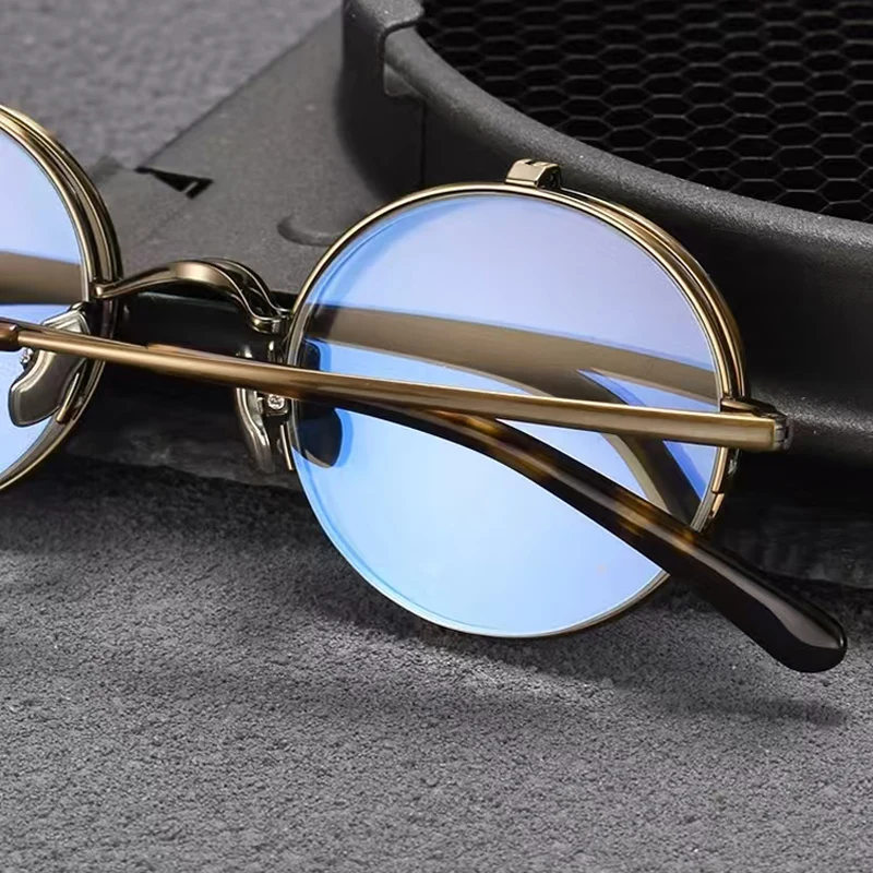 Retro round pure titanium UV400 polarized light clip sunglasses with anti UV and anti reflection flip vintage glasses with 4lens