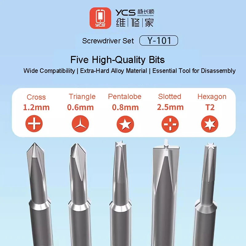 YCS Y101 5 IN 1 2D Precise Screwdriver Set High Precision Magnetic Screwdriver Bits for Disassembly Repair Tool Set