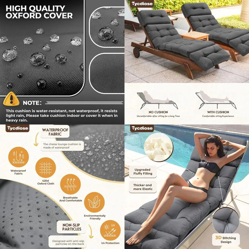 

Водонепроницаемая подушка для уличного шезлонга, 74.4x22x4.7, серая, из пены с эффектом памяти, с завязками для садовой мебели