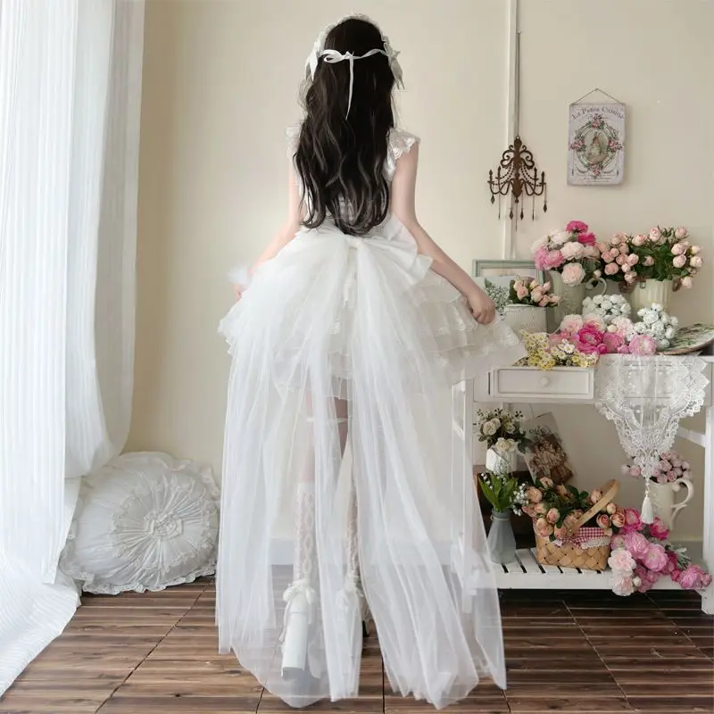 Robe japonaise Kawaii Lolita Jsk pour femmes, élégante, avec nœud doux, en dentelle, à volants, Mini robe de princesse de mariage, robes de soirée gothiques Y2k pour filles