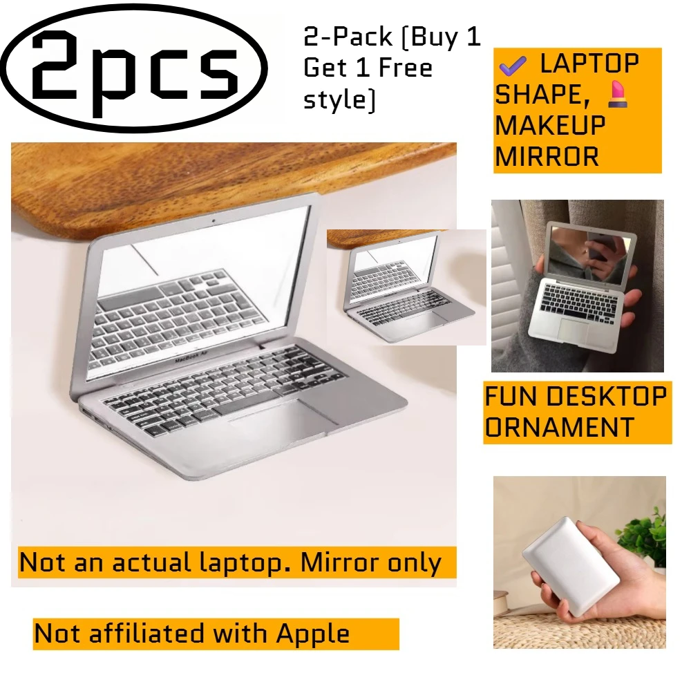 2 Pack Mini Laptop Vanity Mirror Foldable Desk Decor Mirror Portable Pocket Makeup Mirror for Purse Travel Women Gift Choice