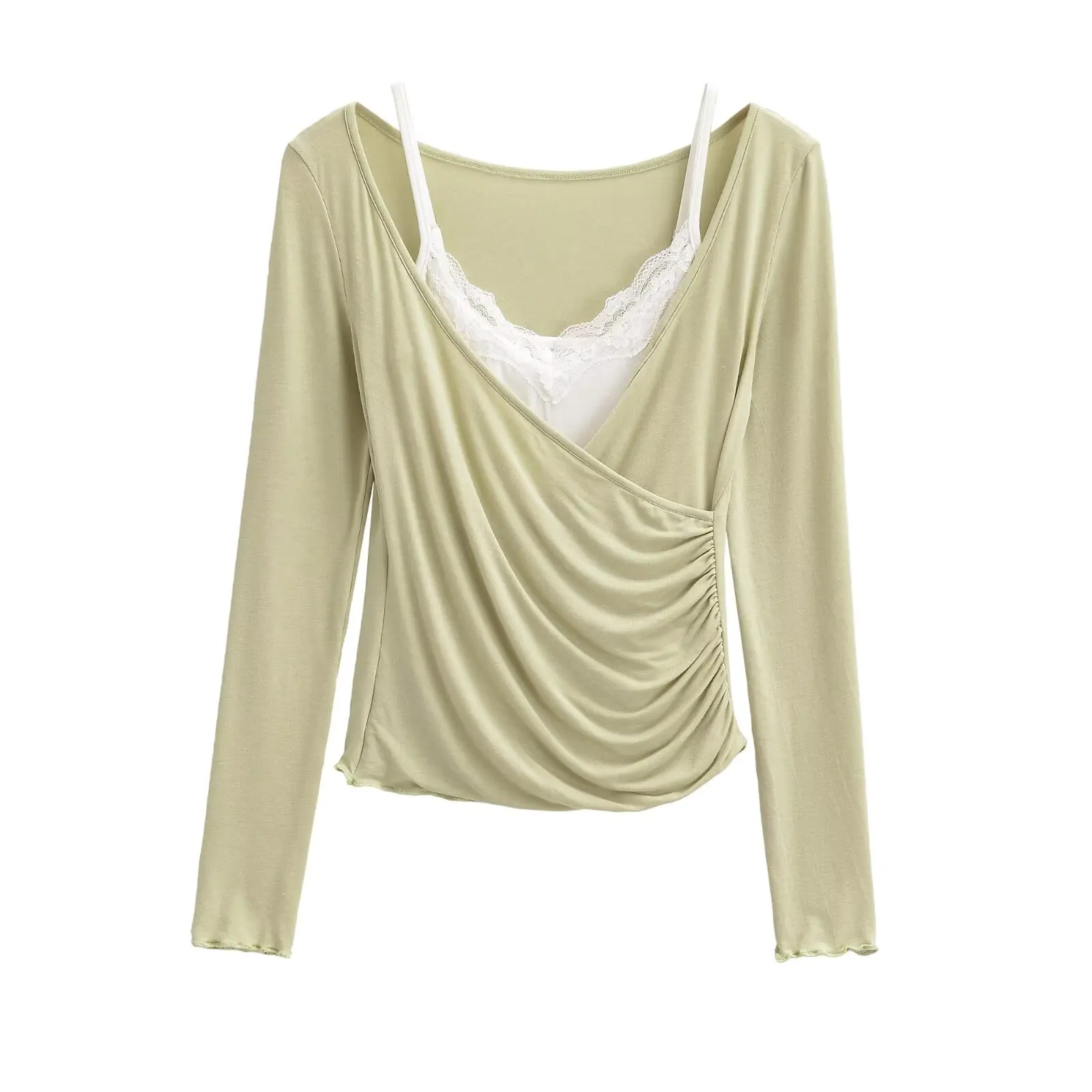 Camiseta larga azul v-ne Sve para mujer, conjunto Sexy de puro deseo de otoño, chaleco con tirantes, Top en capas, conjunto de dos piezas con adornos de encaje para ir al trabajo