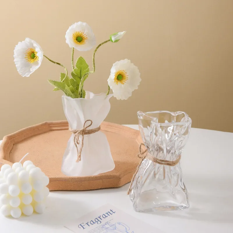 Glass Vase Irregularly Folded Road Clear Glass Vase Creative Handicraft Ornaments Hydroponic Art Flower Vases Terrarium Pots