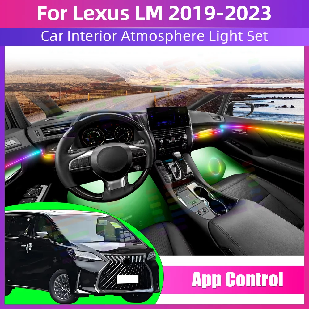 

Для Lexus LM 2019-2023: Светодиодная атмосферная подсветка салона, полноцветная RGB-лента, неоновая акриловая полоса, атмосферная лампа