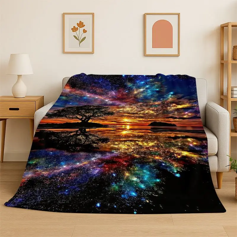 Fantasy Natural Scenery Sea Sky Tree Flannel Blanket Soft Warm Throw Blanket for Bedroom Living Room Bed Travel Camping Picnic