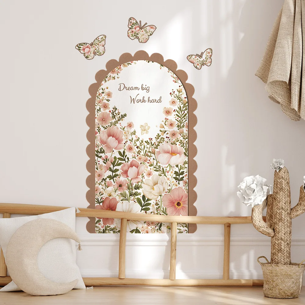 

Arch Flowers Butterfly Wall Stickers DIY Self-adhesive PVC Decal Butterfly Floral Mural Living Room Bedroom Home Decor Wallpaper