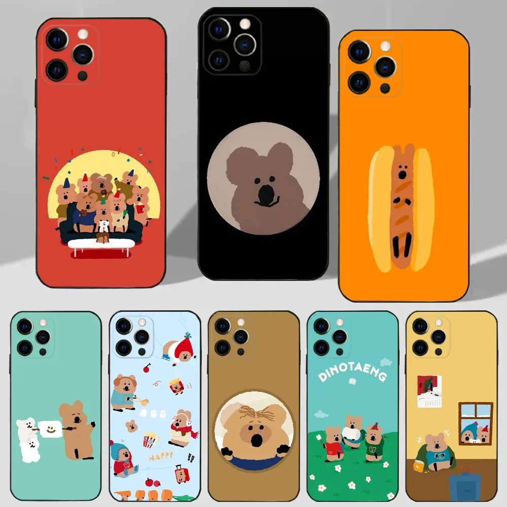 Cute Phone Case For iPhone15,14,13,12 Mini 11 Pro XR,X,XS,MAX 7,8 Plus D-Dinotaeng Bear Silicone Cover Soft Black