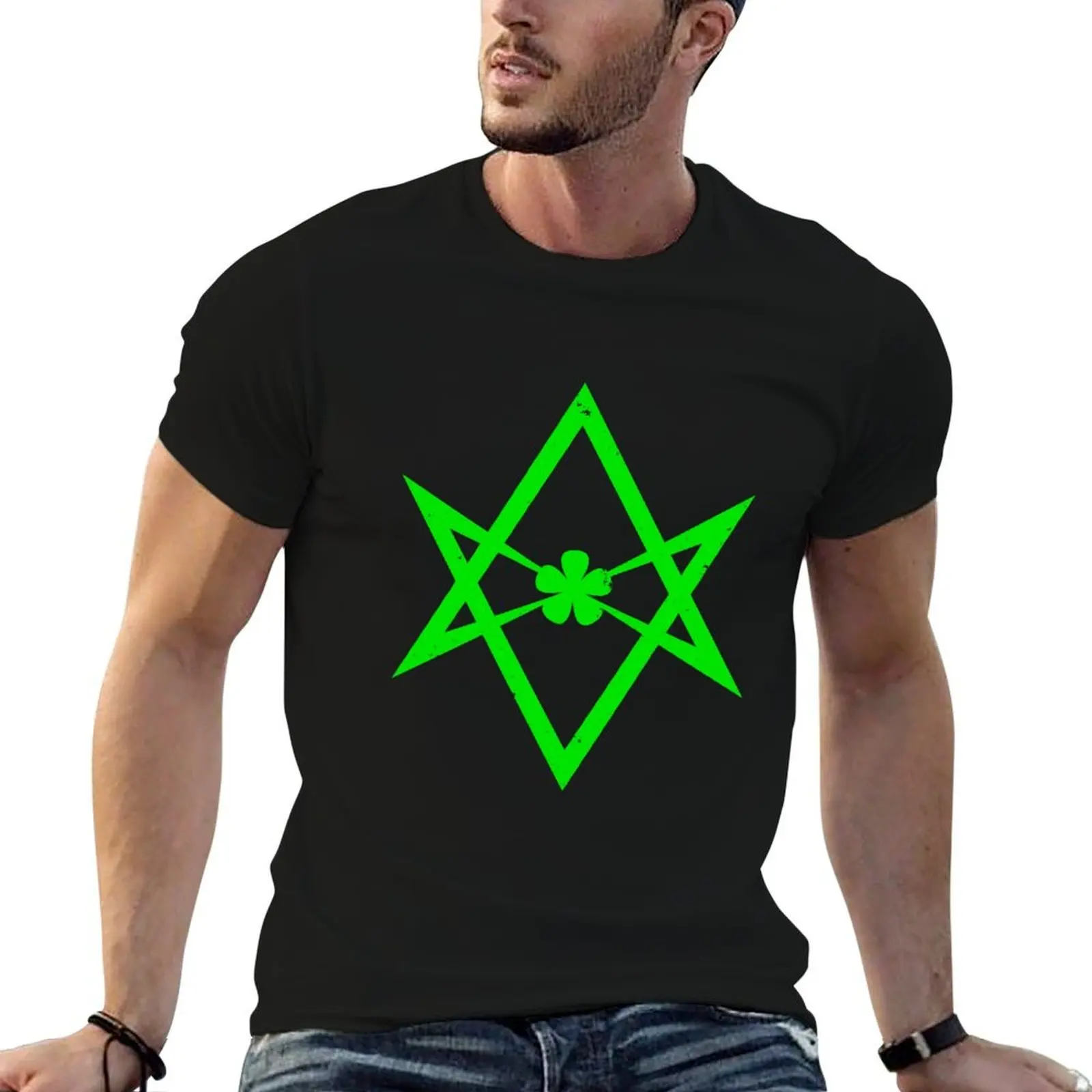 

Light Green Aleister Crowley's Unicursal Hexagram T-Shirt man tshirt t shirt personalised T-Shirt