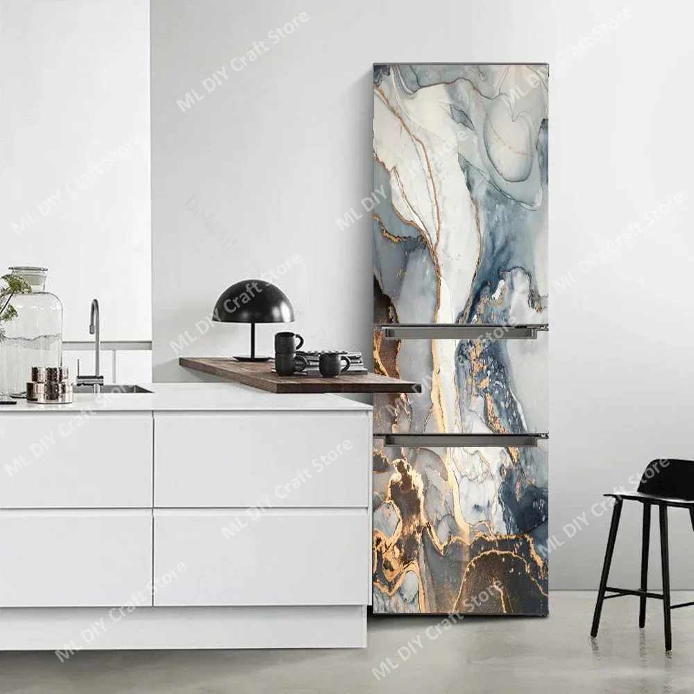 Modern Sticker Fridge Stickers Marble 3D Refrigerator Wallpaper Black Line White Freezer PVC Film Door Cover Decor Decal Art