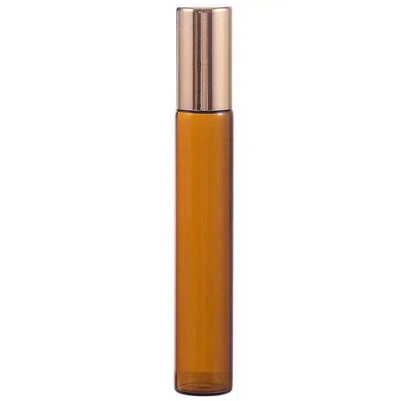 Garrafa de perfume com rolo de vidro âmbar, 3/5/10ml, mini rolo vazio em tampa dourada e preta, tubo de amostra de cosméticos, frascos finos, garrafa recarregável