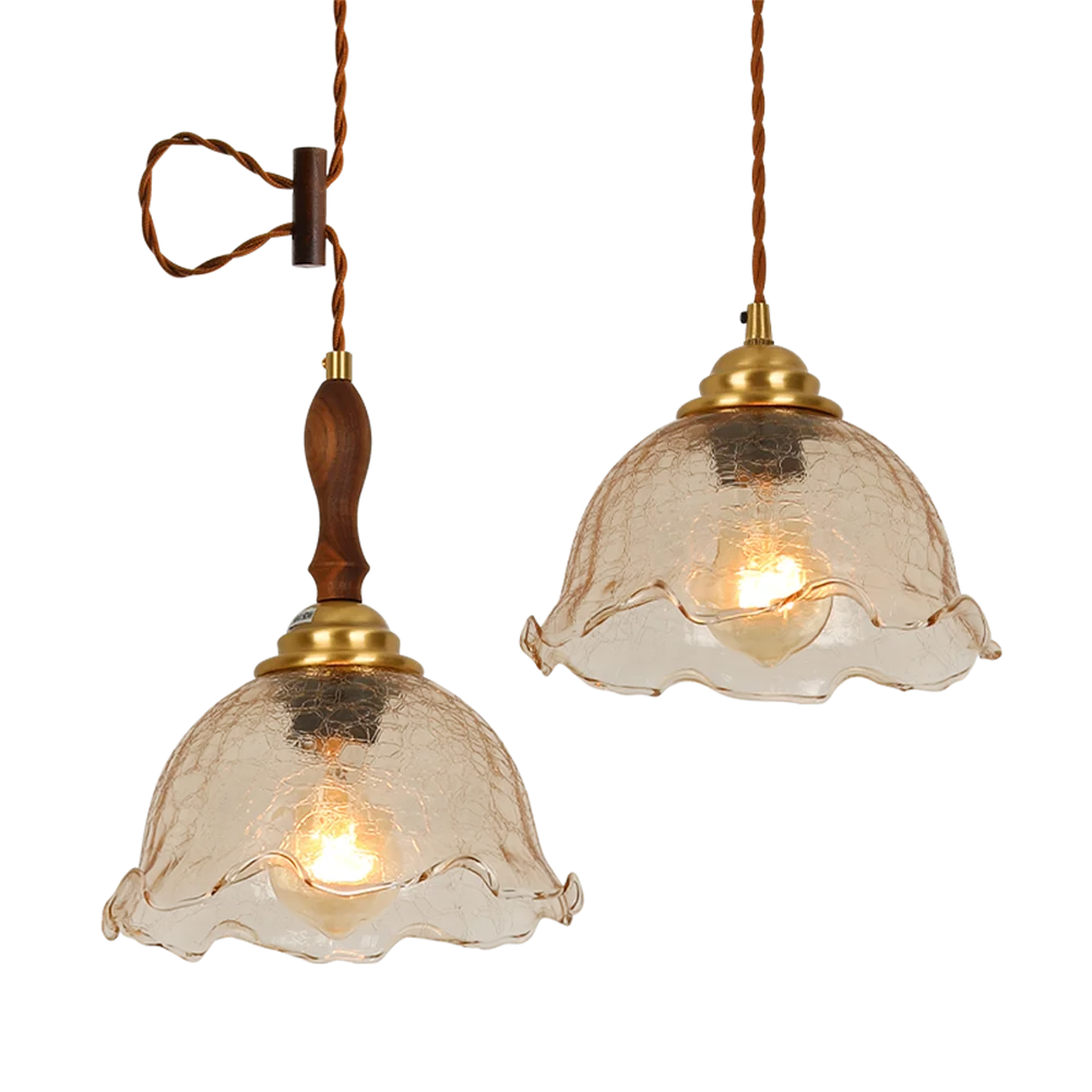 

Vintage Pendant Lamp Brass Wood Crackle Glass Suspension Luminaire Kitchen Island Bedroom Loft Hanging Lights Home Decoration