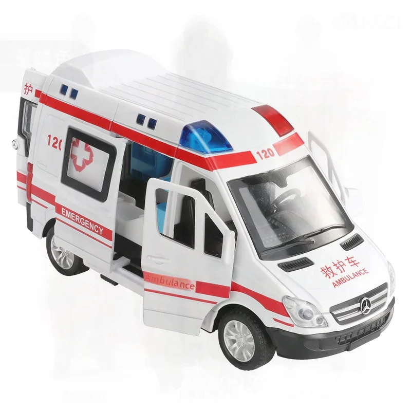 Legering politieautomodel met meerdere deuren en geluid en licht Simulatie voor kinderen Reddingsspeelgoedautoornament Trekfunctie aan