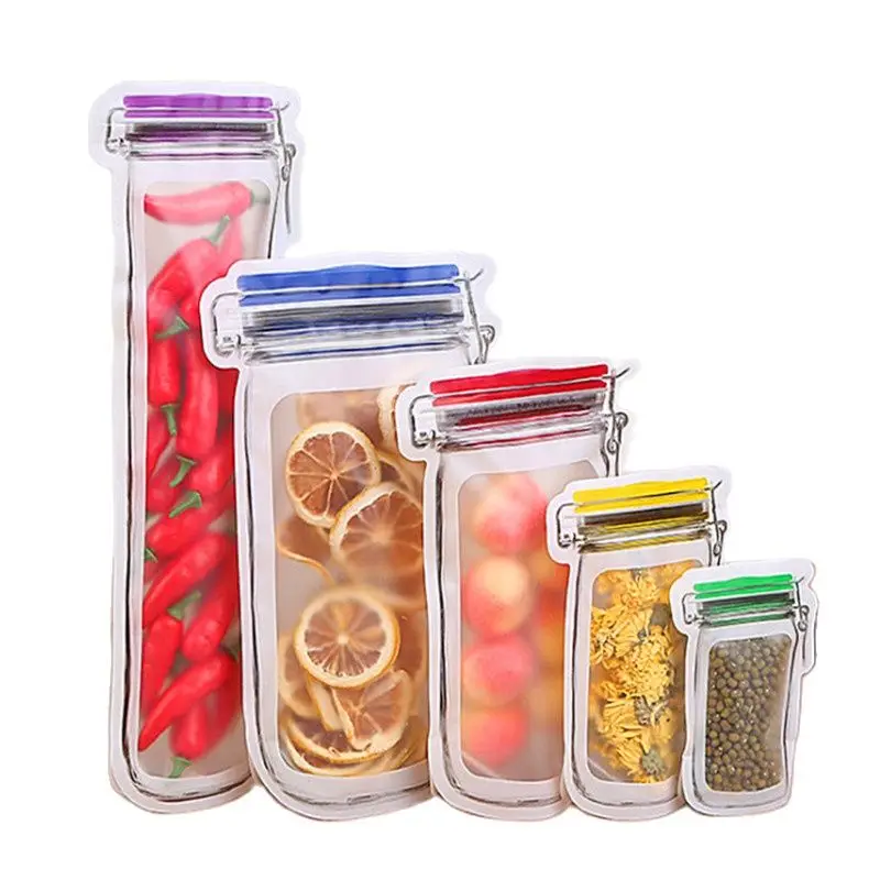 

100PCS Recloseable Plastic Mason Jar Snack Packaging Bag Stand Up Wedding Xmas Sugar Snack Spice Nuts Coffee Beans Gifts Pouches