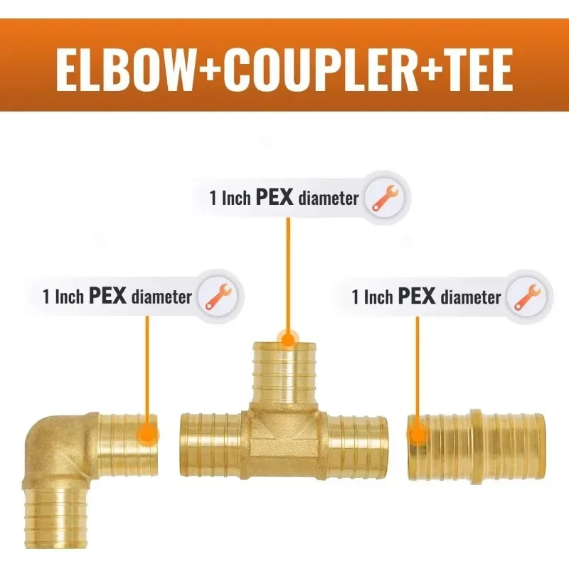 30-Pack 1 Inch PEX Fittings, Elbow(10pcs) Tee(10pcs) Coupling(10pcs), No Lead Brass Fittings, Pex Fittings 1 Inch Assortment