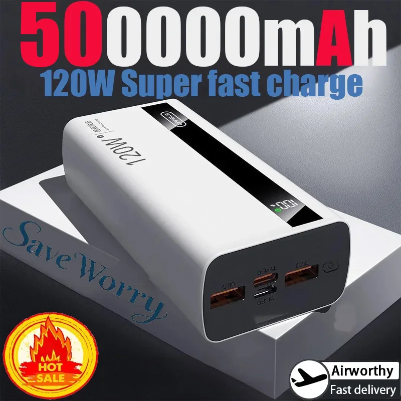 

200000mAh 120W Portable Powerbank Super Fast Charging Battery High Capacity Digital Display Power Bank For iPhone Samsung Huawei