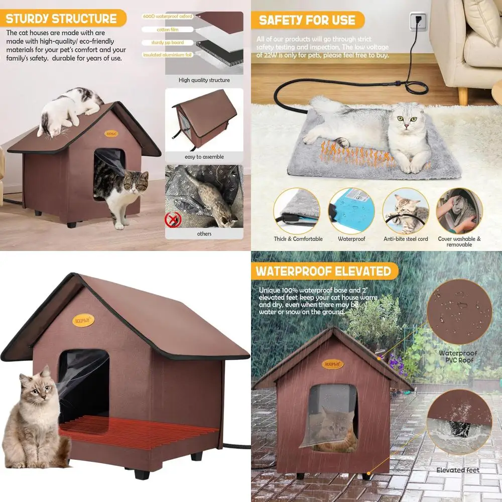 

Утепленный уличный домик для кошек - коричневый, всепогодный и с подогревом для зимы