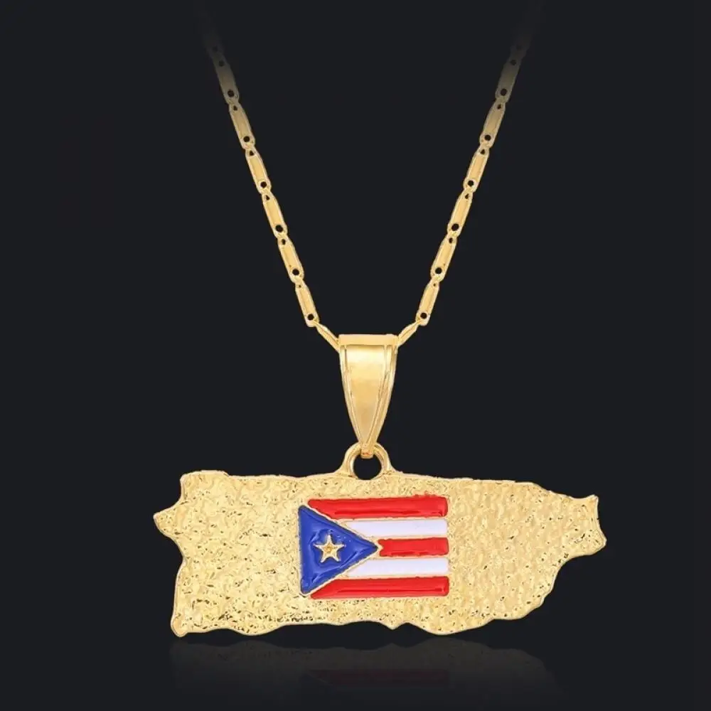 New Fashion Trend Popular Women's Necklace Puerto Rico Flag Drop Oil Map Simple Creative Jewelry Accessories