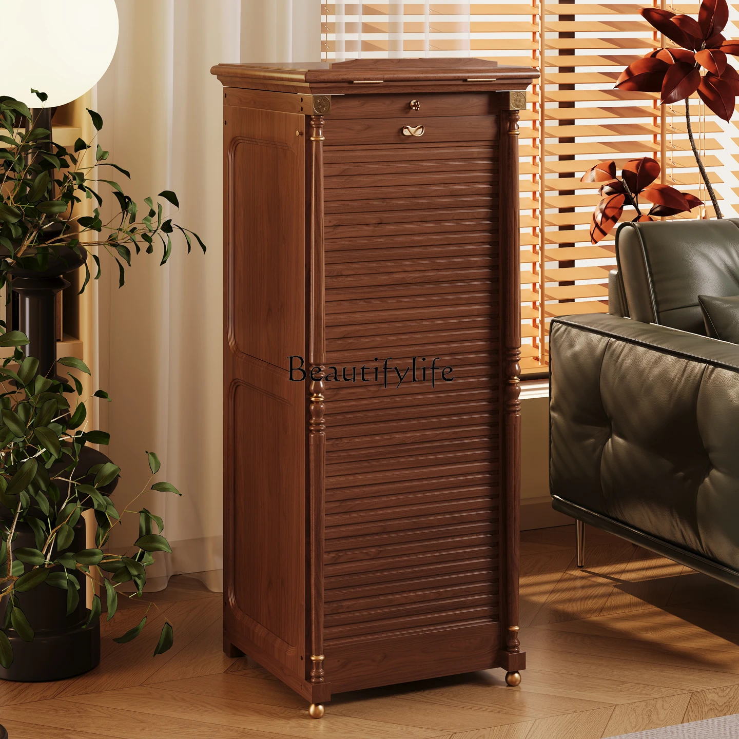 

Walnut chest storage retro solid wood teacup tea set dental jewelry Wenwan side cabinet