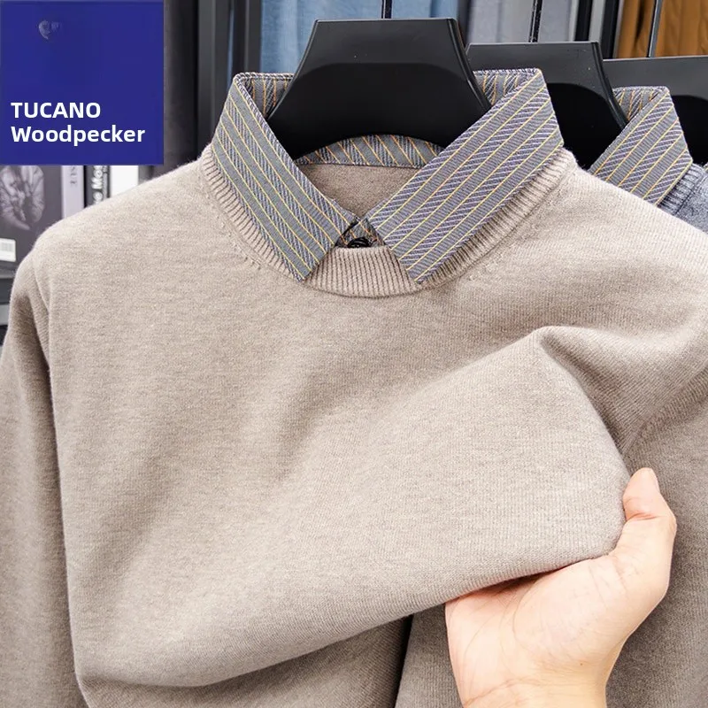 

Thiened Knitted Woolen Sweater Men's Autumn Winter irt Collar Pure Color Warm Base Layer irt Casual Sle Ci Walk