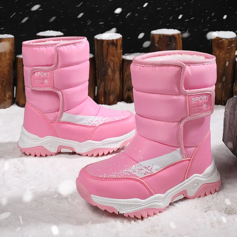 

Winter Children's Sports Sales Girls Boys New Wear-resistant Boots Children's Snow Boots Fashion Leather Shoes Warm Snow Boots