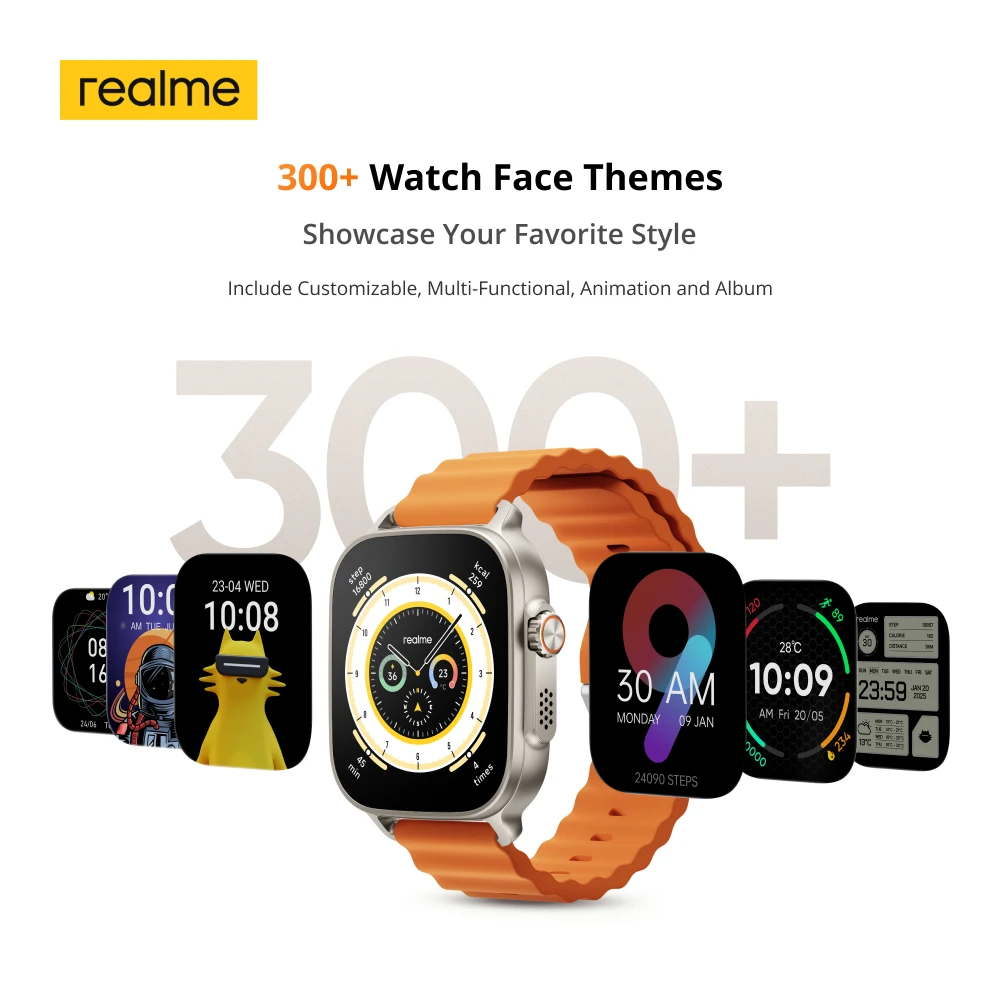 ساعة Realme 5 الذكية الإصدار العالمي 1.97 بوصة شاشة AMOLED لمراقبة الرياضة والصحة عمر البطارية لمدة 14 يومًا IP68 بلوتوث 5.3