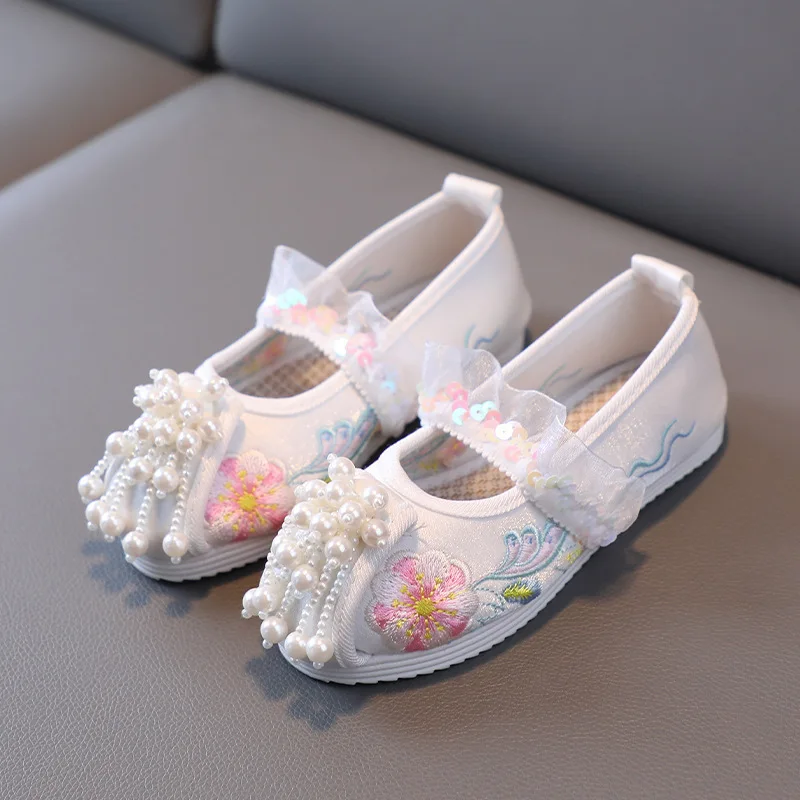 

Детские китайские традиционные туфли в стиле Хань, вышитые, в старинном пекинском стиле, для танцев, этнические.