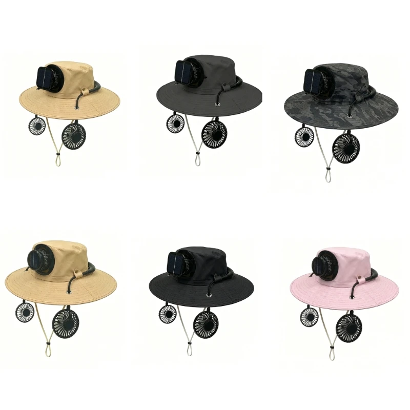 Solar Powered Sun Shade Hat with Broad Coverage, Front Cooling Fan and Detachable Side for Outdoor Heat Use D0UB