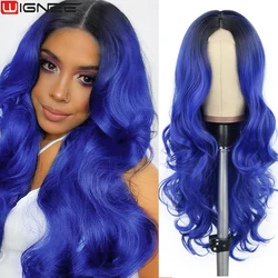 WIGNEE 1B Blue Wig Body Wave Synthetic Hair Lace Wigs For Women Cosplay Wig Long Natural Daily Life Wigs On Sale Clearance