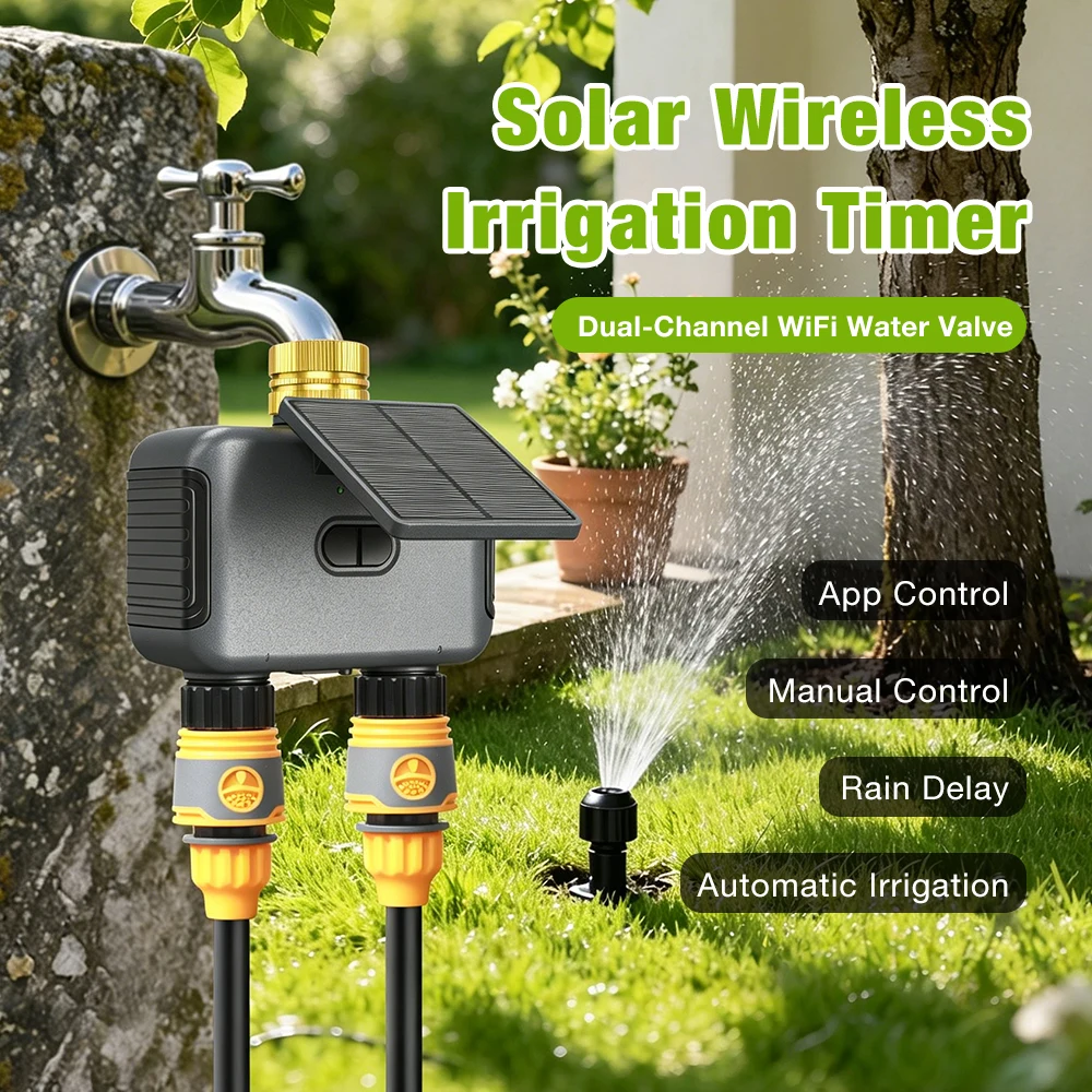 Tuya Solar Powered Automatic Irrigation System WIFI Solar Irrigation Timing Controller Water Timer Programmable Sprinkler IPX6