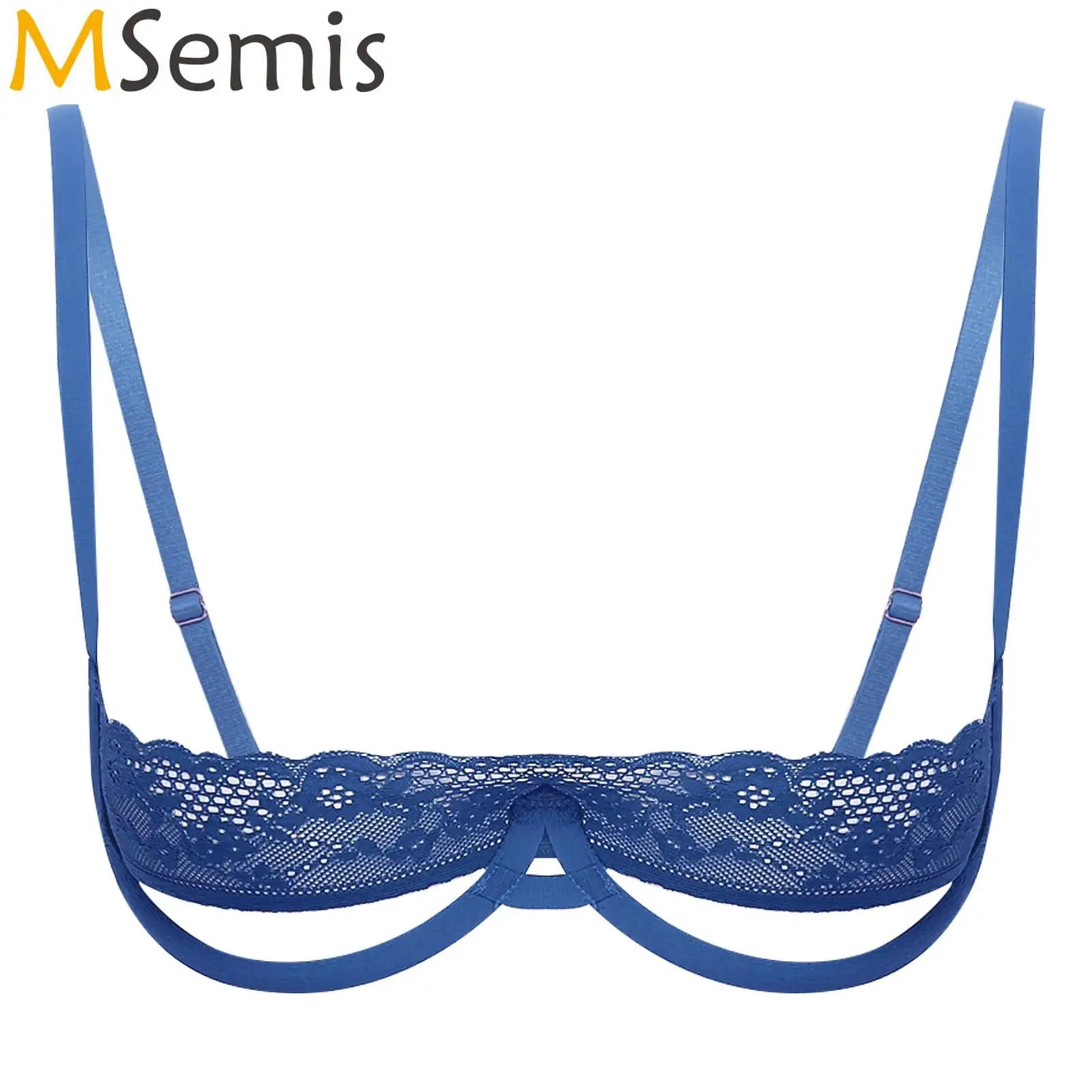 

Womens Sexy 1/4 Cup Push Up Bra Floral Lace Underwire Balconette Brassiere Lingerie Open Chest See Through Non-Padded Bra